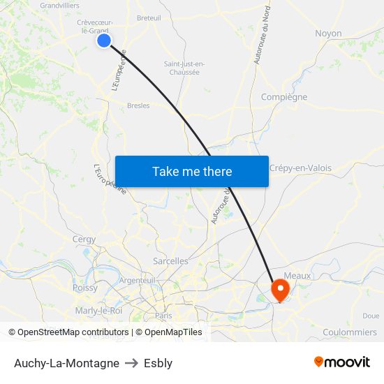 Auchy-La-Montagne to Esbly map