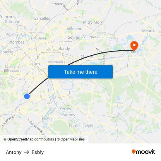 Antony to Esbly map