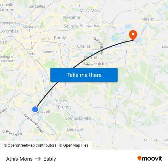 Athis-Mons to Esbly map