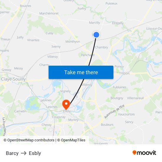 Barcy to Esbly map