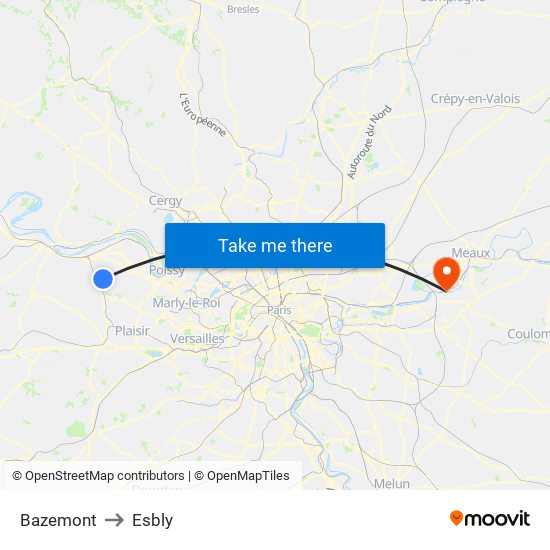 Bazemont to Esbly map