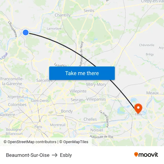 Beaumont-Sur-Oise to Esbly map