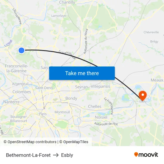 Bethemont-La-Foret to Esbly map
