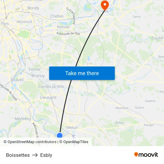 Boissettes to Esbly map