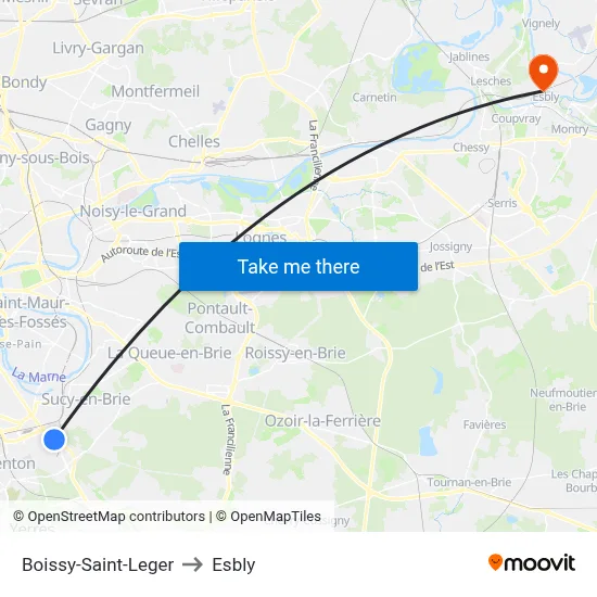 Boissy-Saint-Leger to Esbly map