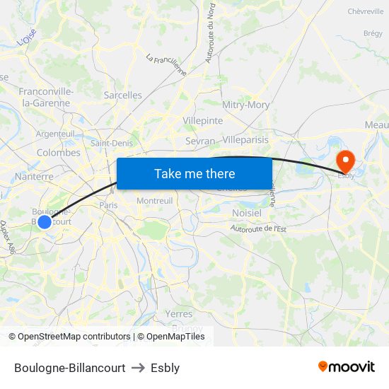 Boulogne-Billancourt to Esbly map