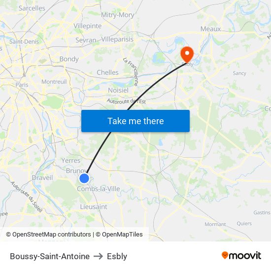 Boussy-Saint-Antoine to Esbly map