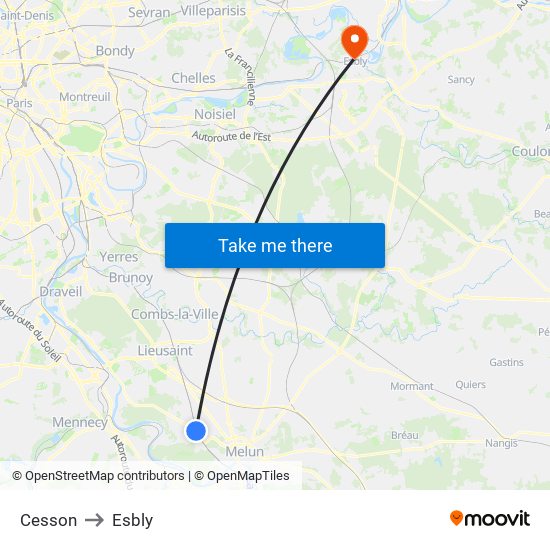 Cesson to Esbly map
