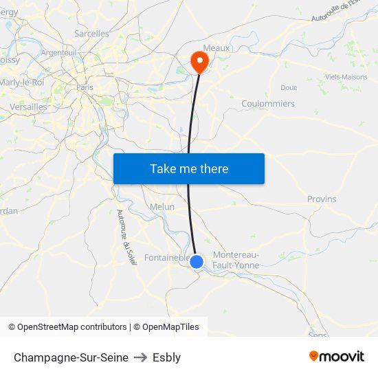Champagne-Sur-Seine to Esbly map