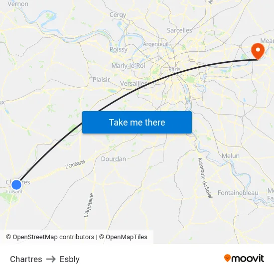 Chartres to Esbly map