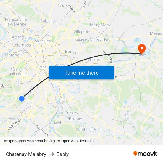 Chatenay-Malabry to Esbly map