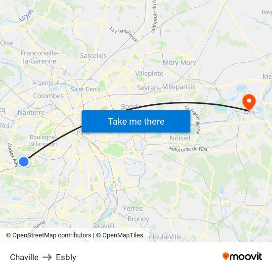 Chaville to Esbly map