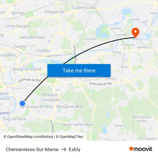 Chennevieres-Sur-Marne to Esbly map