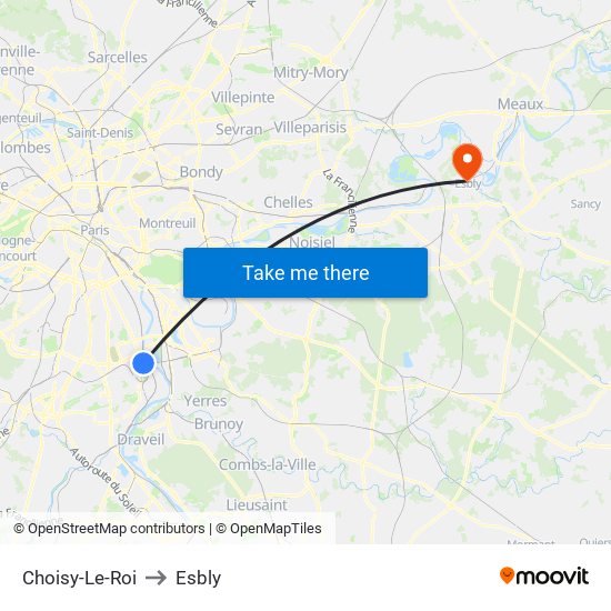 Choisy-Le-Roi to Esbly map