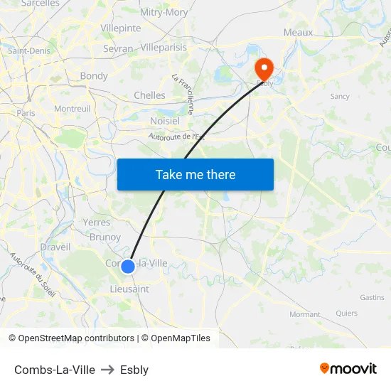 Combs-La-Ville to Esbly map