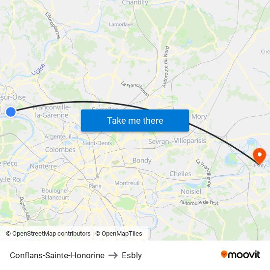 Conflans-Sainte-Honorine to Esbly map