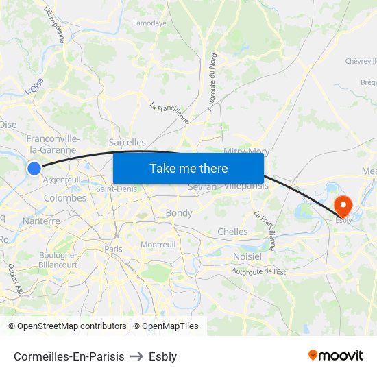 Cormeilles-En-Parisis to Esbly map