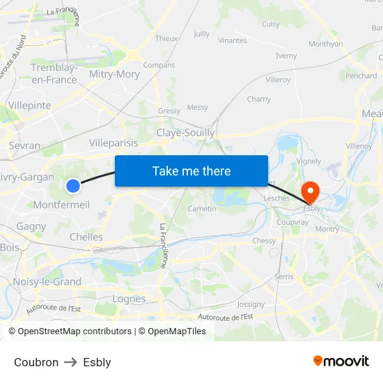 Coubron to Esbly map