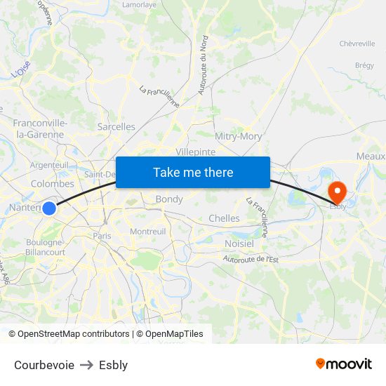 Courbevoie to Esbly map