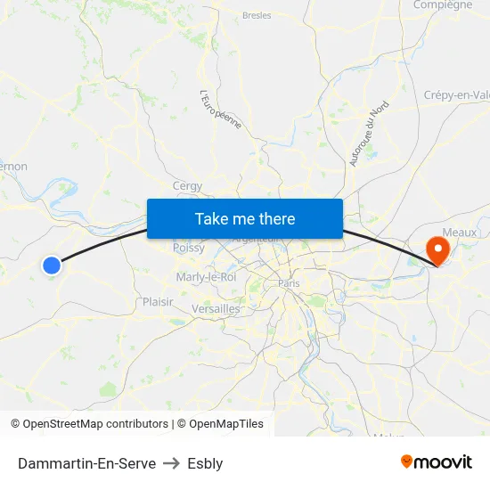 Dammartin-En-Serve to Esbly map