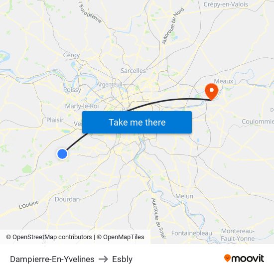 Dampierre-En-Yvelines to Esbly map