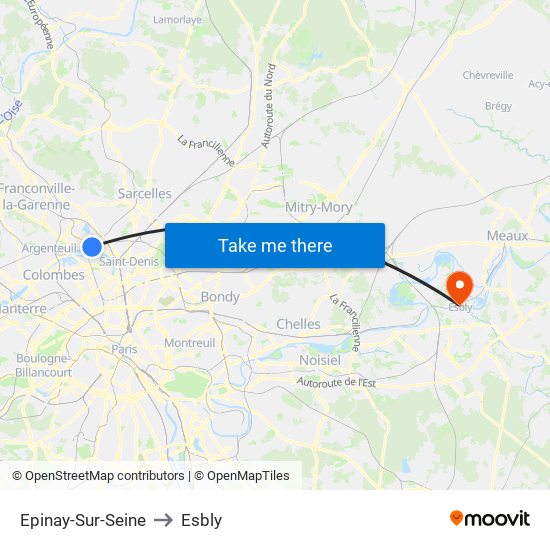 Epinay-Sur-Seine to Esbly map