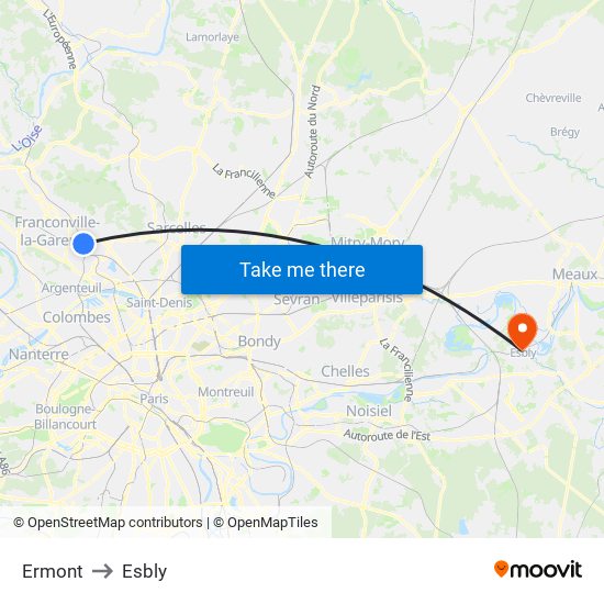 Ermont to Esbly map