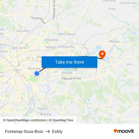 Fontenay-Sous-Bois to Esbly map