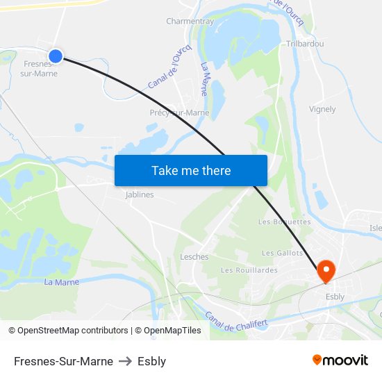 Fresnes-Sur-Marne to Esbly map