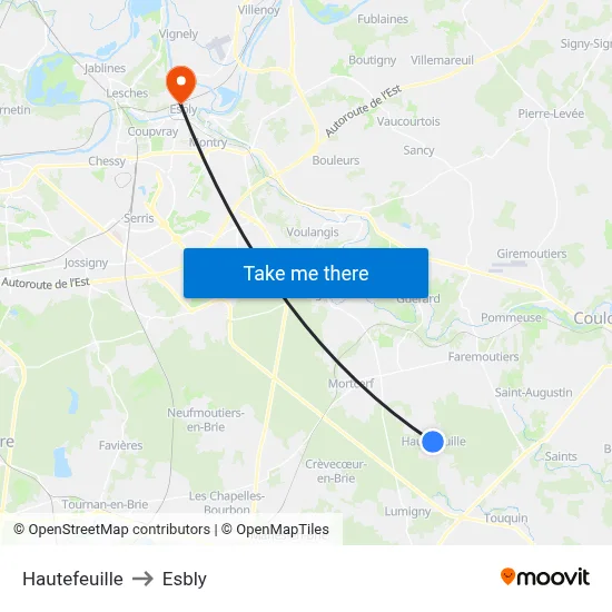 Hautefeuille to Esbly map