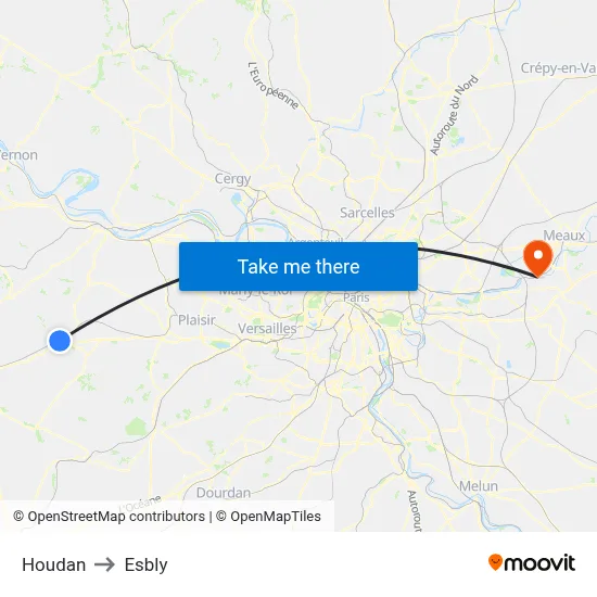 Houdan to Esbly map
