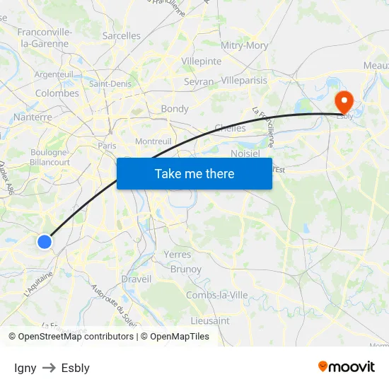 Igny to Esbly map