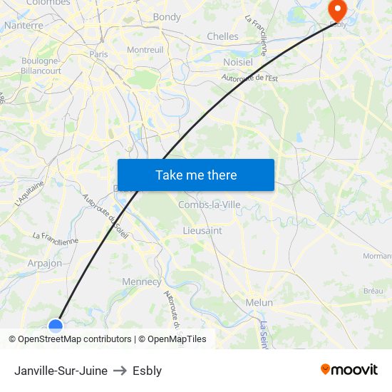 Janville-Sur-Juine to Esbly map