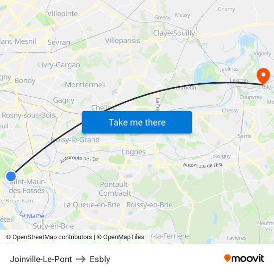 Joinville-Le-Pont to Esbly map