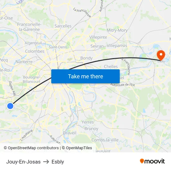 Jouy-En-Josas to Esbly map