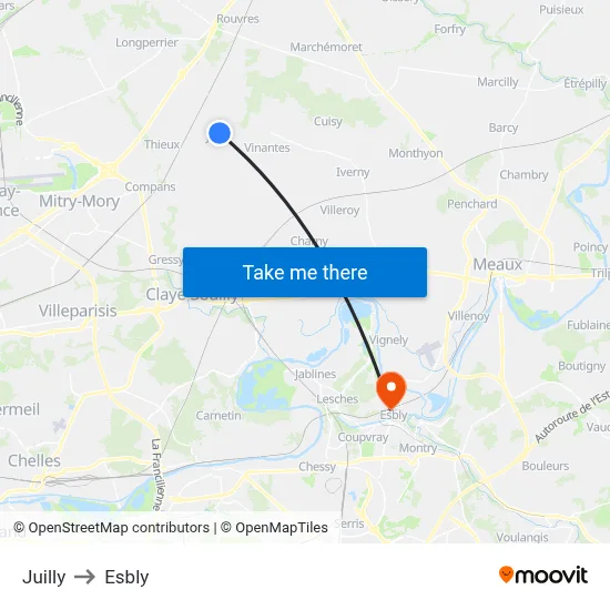 Juilly to Esbly map