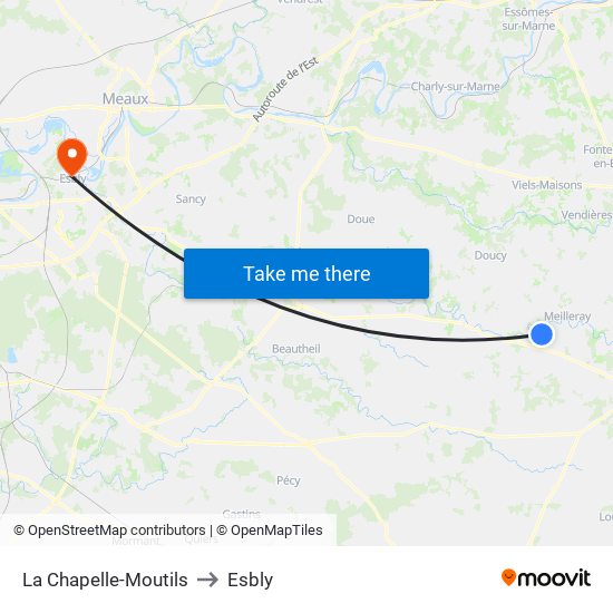 La Chapelle-Moutils to Esbly map