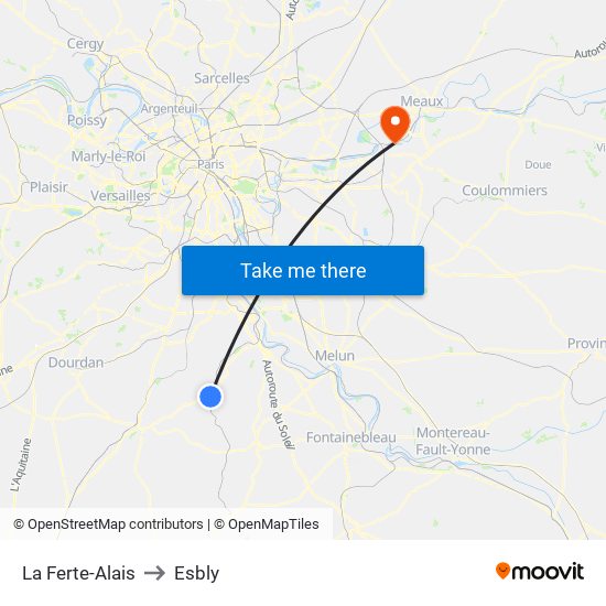 La Ferte-Alais to Esbly map