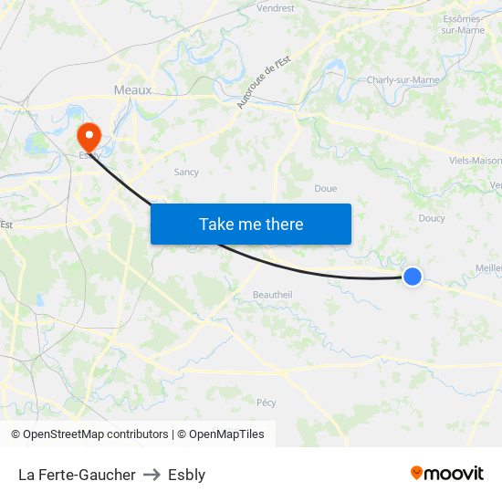 La Ferte-Gaucher to Esbly map
