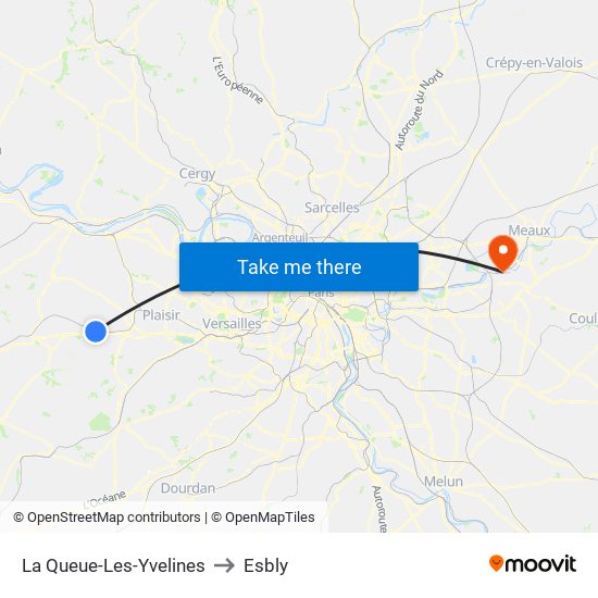 La Queue-Les-Yvelines to Esbly map