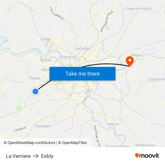 La Verriere to Esbly map
