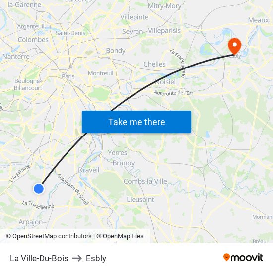 La Ville-Du-Bois to Esbly map