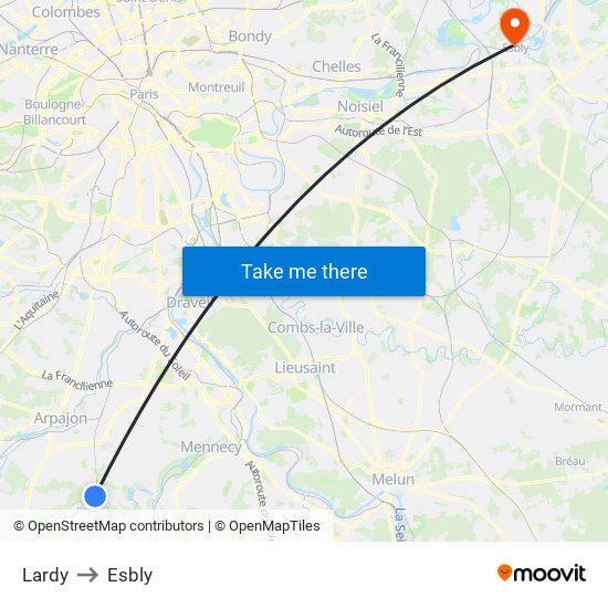 Lardy to Esbly map