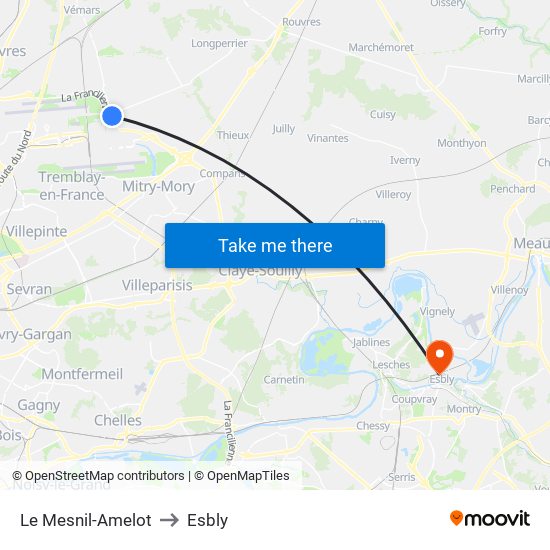 Le Mesnil-Amelot to Esbly map