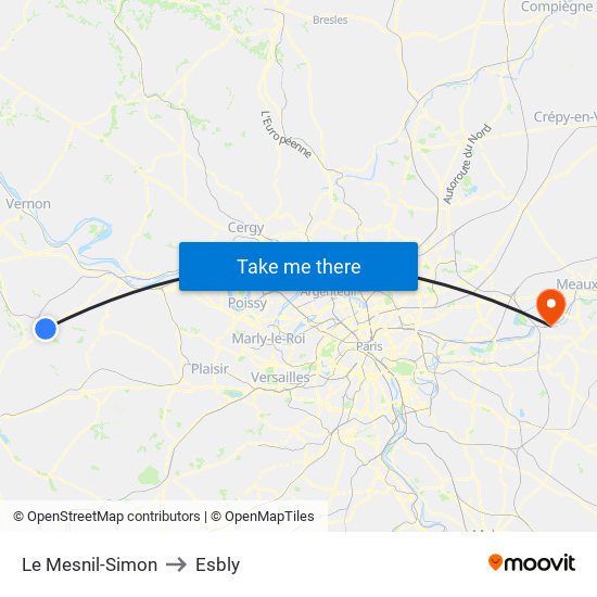 Le Mesnil-Simon to Esbly map