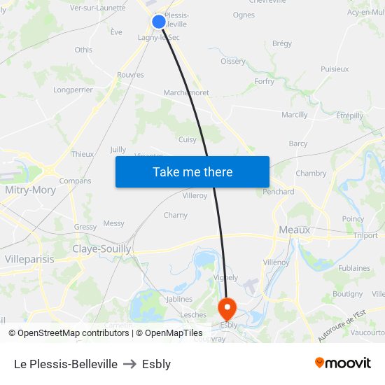 Le Plessis-Belleville to Esbly map