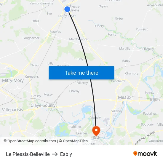 Le Plessis-Belleville to Esbly map
