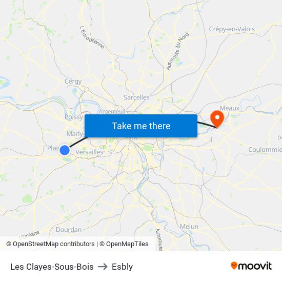 Les Clayes-Sous-Bois to Esbly map