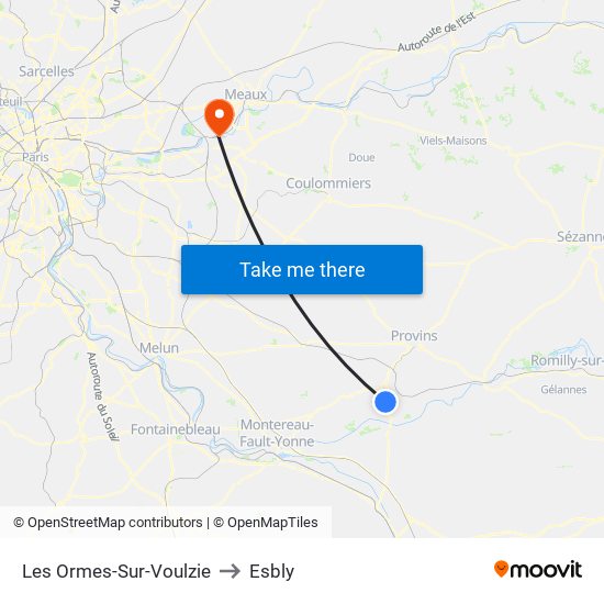 Les Ormes-Sur-Voulzie to Esbly map