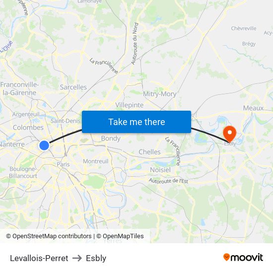 Levallois-Perret to Esbly map